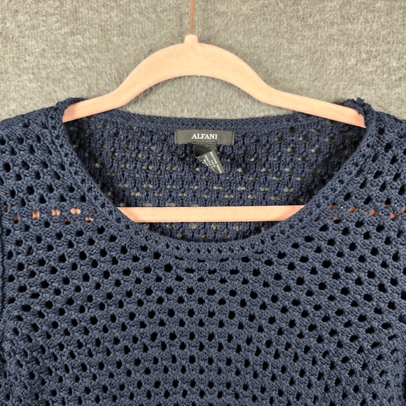 Alfani Women S Crochet Granny Stitch Dusty/Navy Blue Long‎ Sleeve Pullover Light - Picture 3 of 8